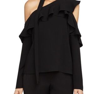BCBGMaxAzria Black Ruffle One-Shoulder Blouse